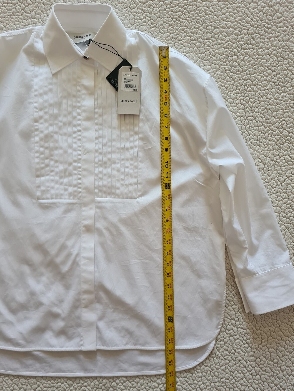 GOLDEN GOOSE Pintuck Bib Oversized Cotton Button-Up Shirt White XS Org $750 - Picture 16 of 16